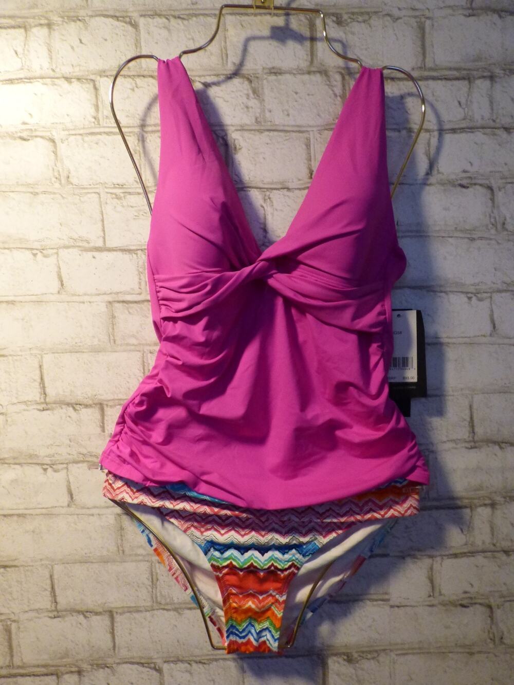 La Blanca Pink Twist Front Top & Folover Bikini Swim Set Size 4 NEW